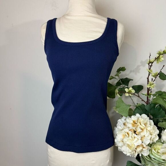 Vintage Tops - VINTAGE 70s | navy ribbed tank top | Donnkenny | medium